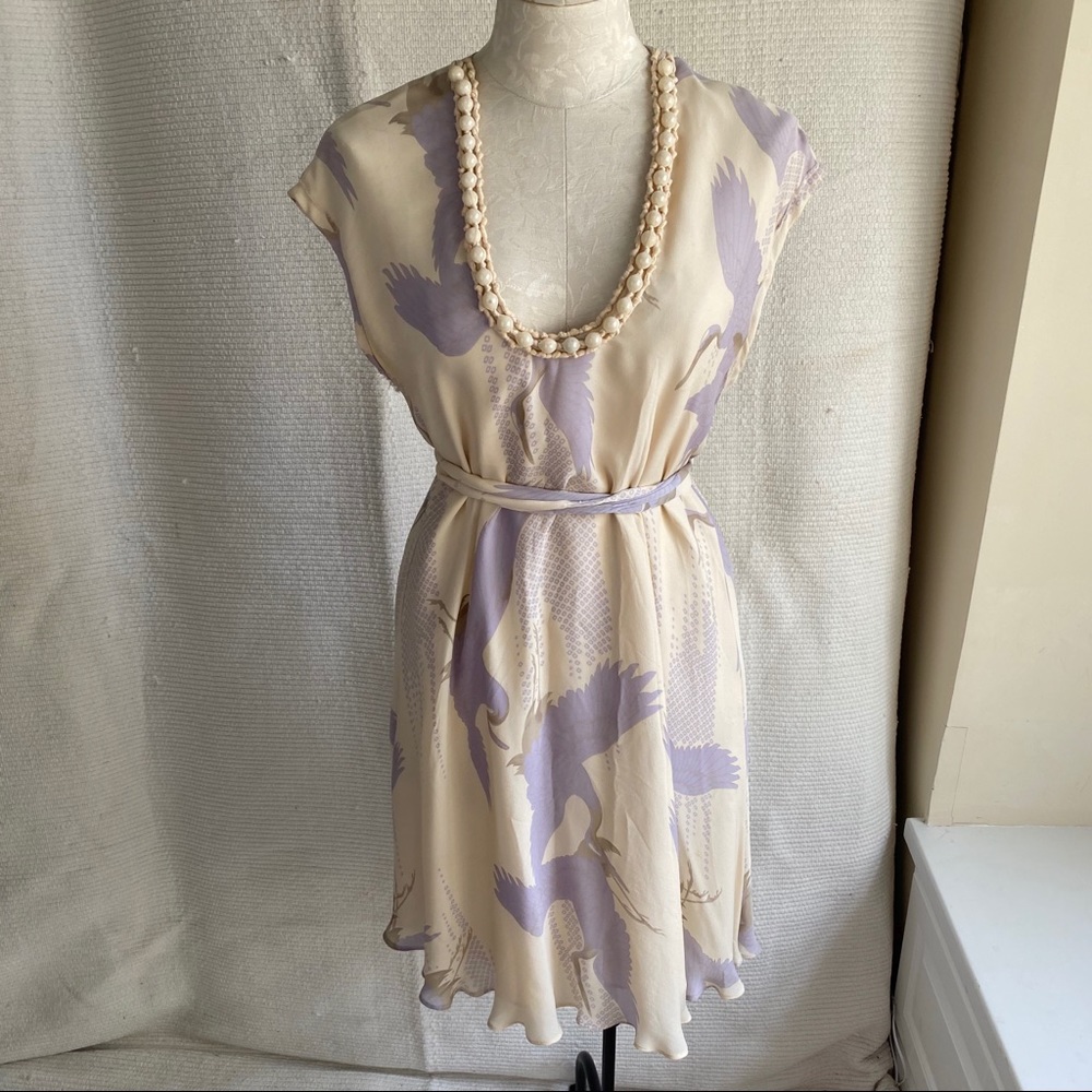 Vintage Y2K Reformation OG OS Silk 90s Asian Crane Print Dress